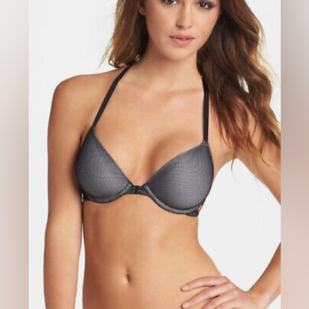 Josie by Natori Jetset T-Back Front Closure
Contour Bra, 32DD, black/grey, NWT